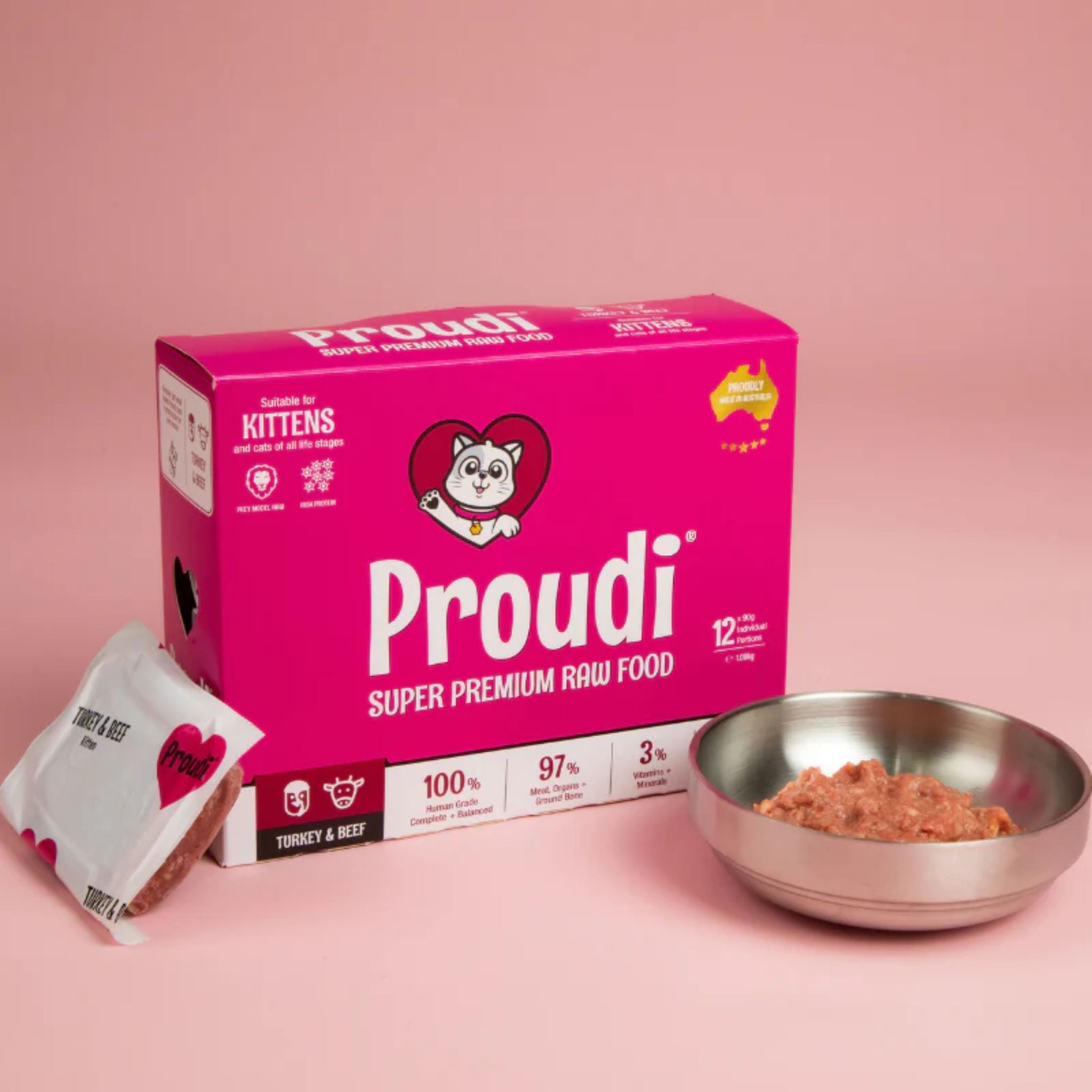 Proudi Turkey and Beef Raw Patties for Kittens