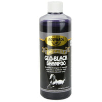 Equinade Showsilk Glo-Black shampoo for black coats in a 500ml bottle of dark liquid
