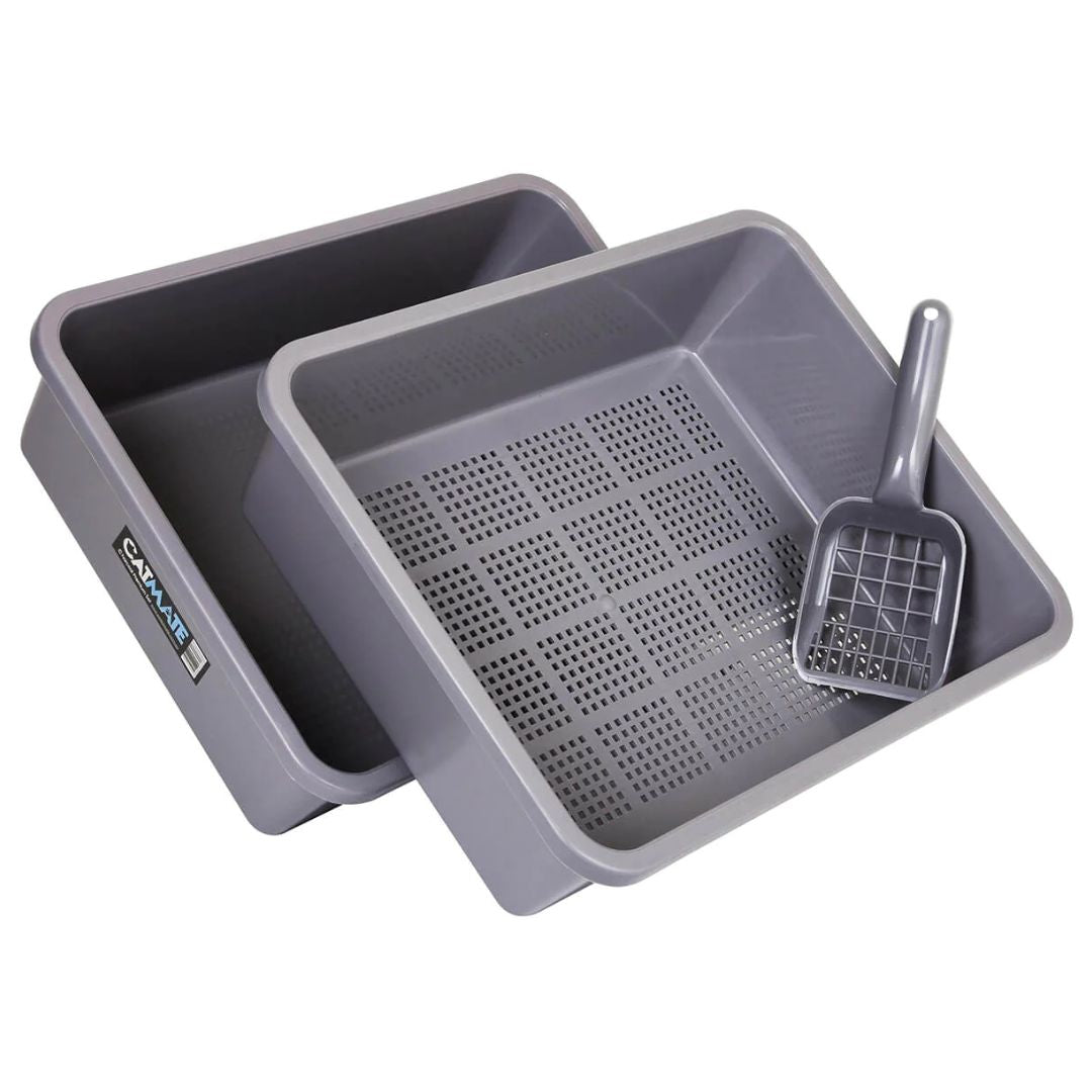 CatMate Cat Litter Tray Set - 3 Pieces - Charcoal | PeekAPaw Pet Supplies