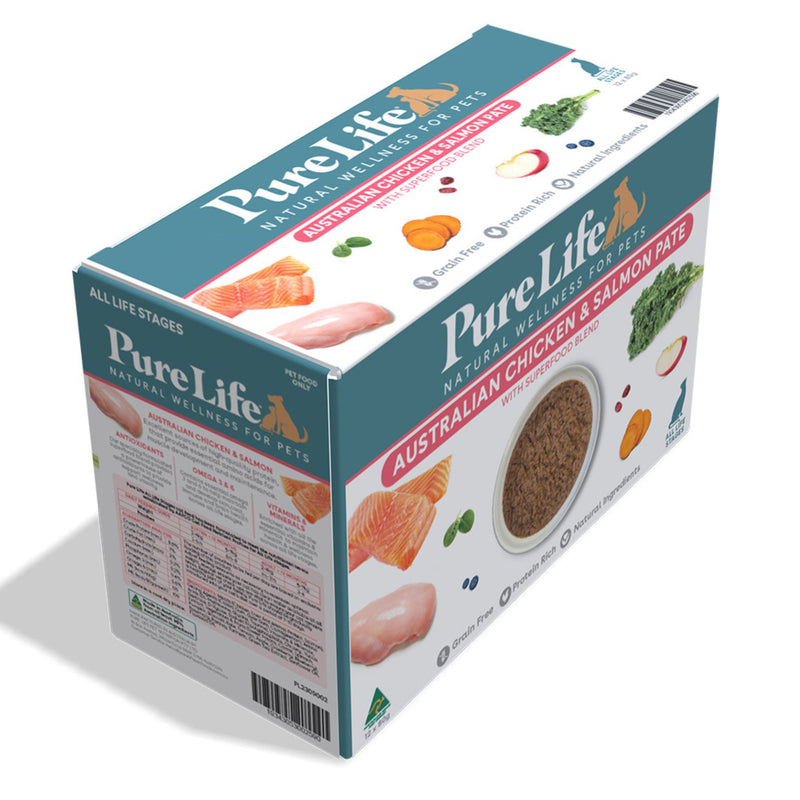 Pure Life Wet Cat Food Chicken and Salmon Pate 85g x 12 | PeekAPaw Pet Supplies