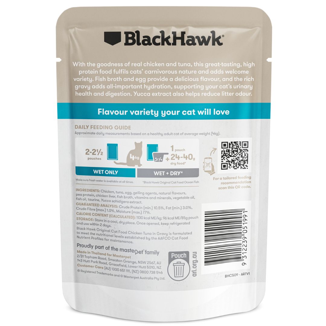 Black Hawk original Adult Wet Cat Food Chicken & Tuna - 85g x 12 | PeekAPaw Pet Supplies