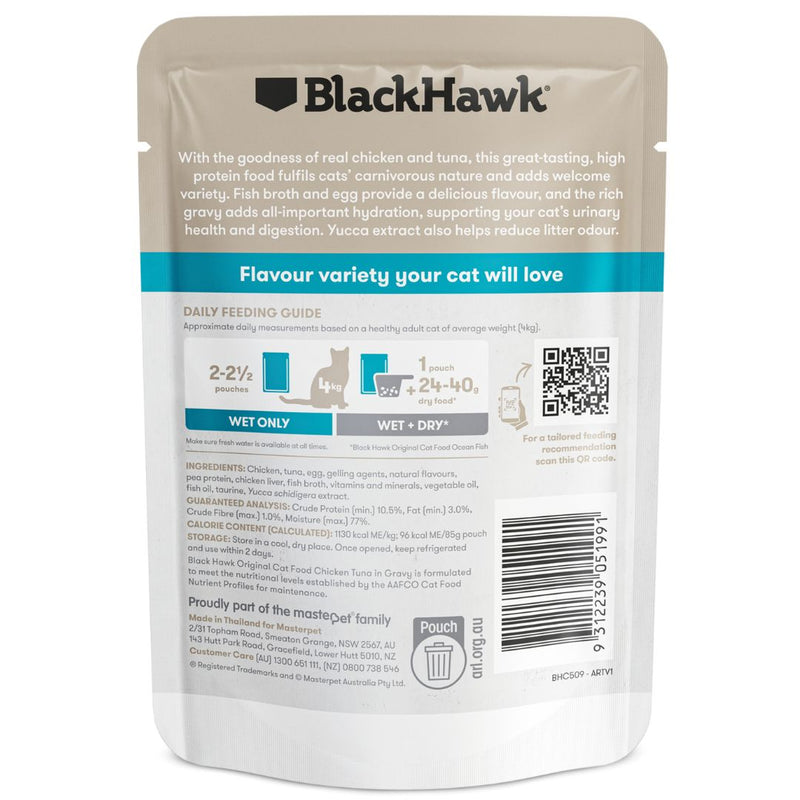 Black Hawk original Adult Wet Cat Food Chicken & Tuna - 85g x 12 | PeekAPaw Pet Supplies