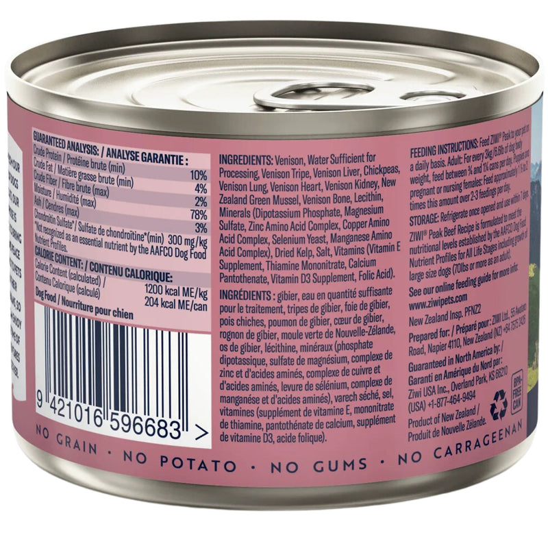 ZIWI Peak Dog Food Cans Venison 170g | PeekAPaw Pet Supplies