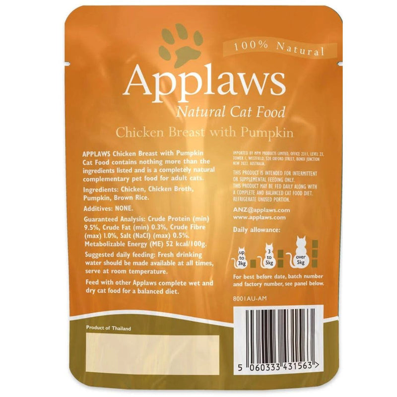Applaws Natural Wet Cat Food Pouch Chicken Breast with Pumpkin | PeekAPaw Pet Supplies
