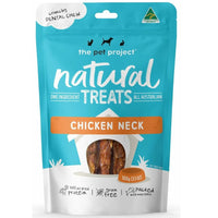 The Pet Project Natural Treats Chicken Neck, 100 g teal resealable pouch, front of pack