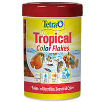 Tetra Tropical Colour Flakes aquarium fish food, front of the tub