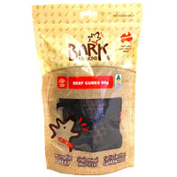 Bark & Beyond Beef Cubes 80g pack front, resealable kraft pouch with a clear window