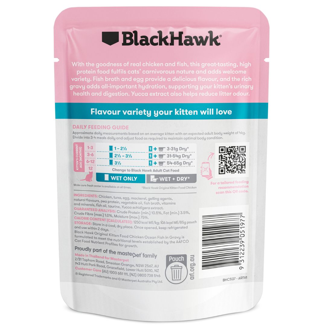 Black Hawk original Kitten Wet Cat Food Chicken & Ocean Fish - 85g x 12 | PeekAPaw Pet Supplies
