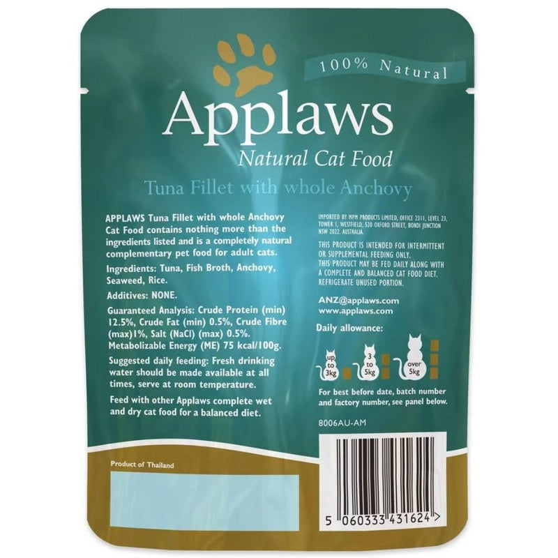 Applaws Natural Wet Cat Food Pouch Tuna with Anchovy in Broth | PeekAPaw Pet Supplies