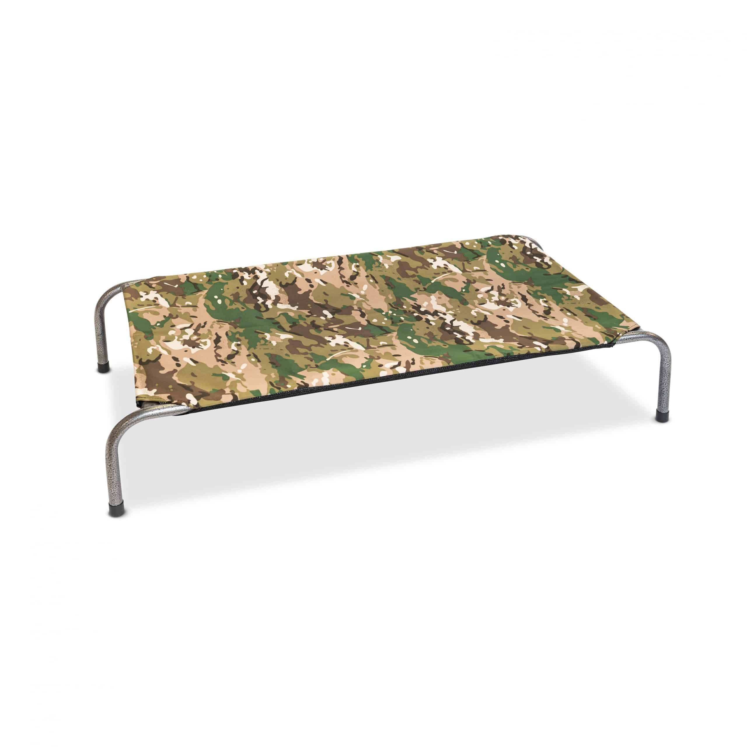 Superior Pet Goods Camo Dog Bed with a mottled silver frame