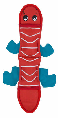 Outward Hound Fire Biterz lizard dog toy in red fire hose fabric with blue legs