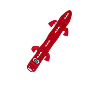 Outward Hound Fire Biterz dragon dog toy in red fire hose fabric with a white zigzag spine