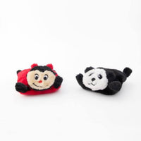Zippy Paws Squeakie Pads flat plush dog toys: a red ladybug and a panda