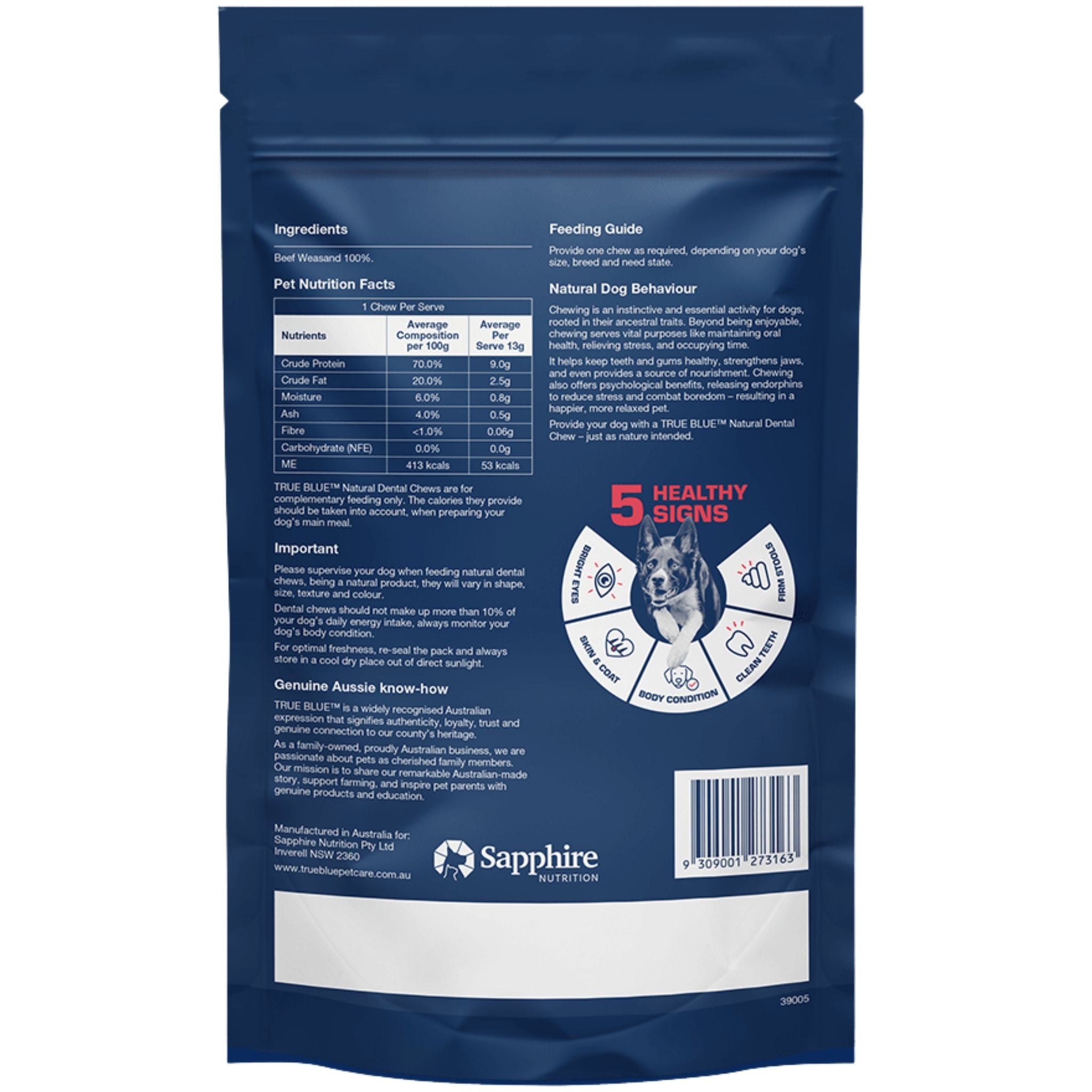 True Blue Air Dried Dog Treats Aussie Beef Weasands