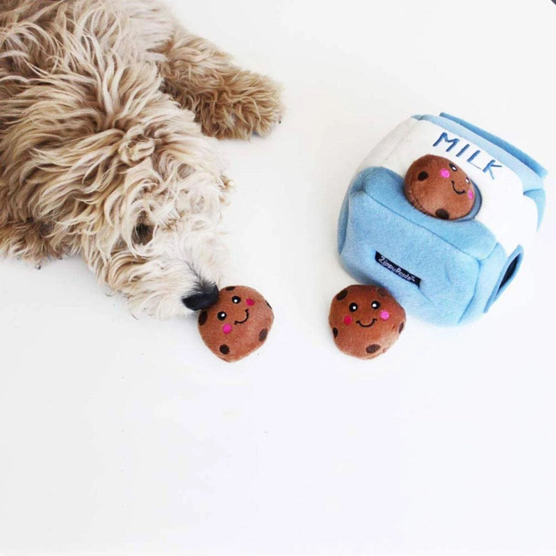 Zippy Paws Dog Toys Plush Burrow - Milk and Cookies | PeekAPaw Pet Supplies