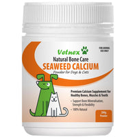 Vetnex Natural Bone Care Seaweed Calcium powder for dogs and cats, 200g tub front, orange label