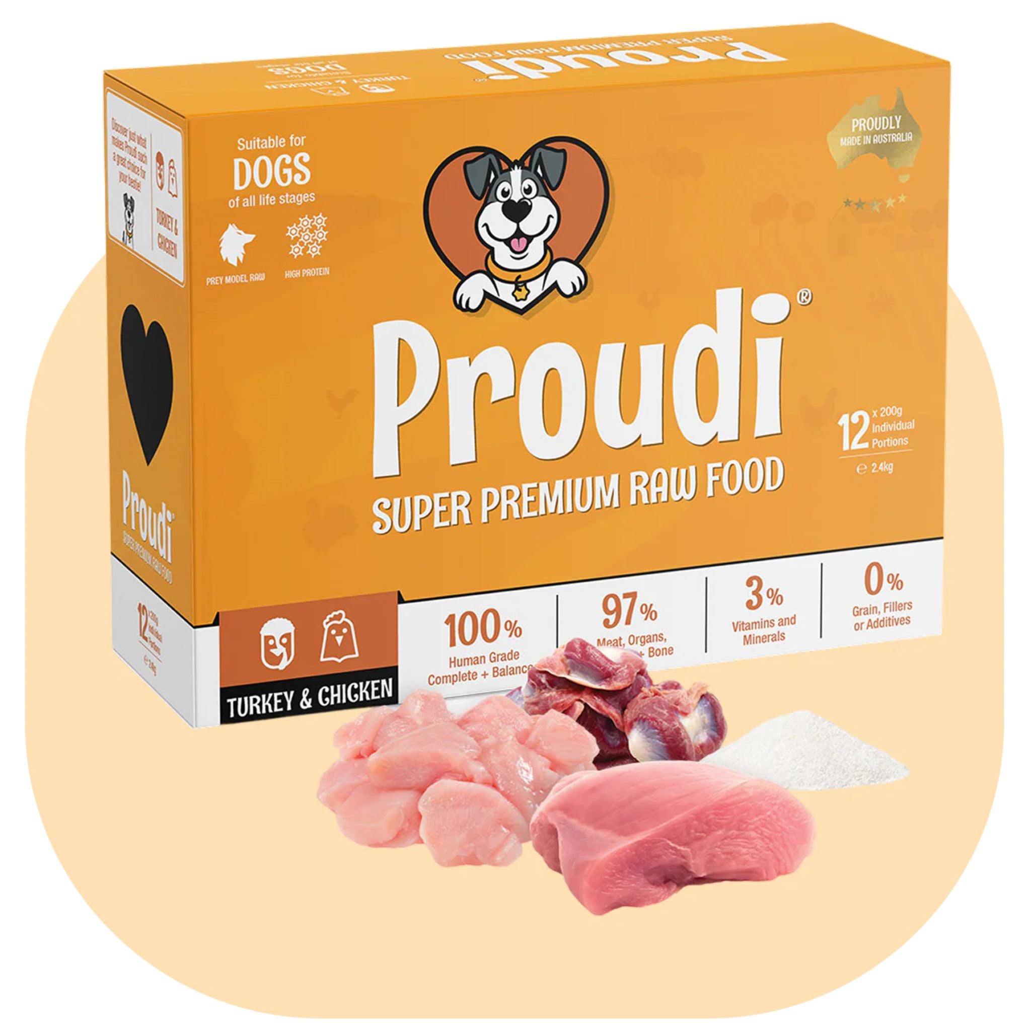 Proudi Turkey and Chicken Raw Patties for Dogs