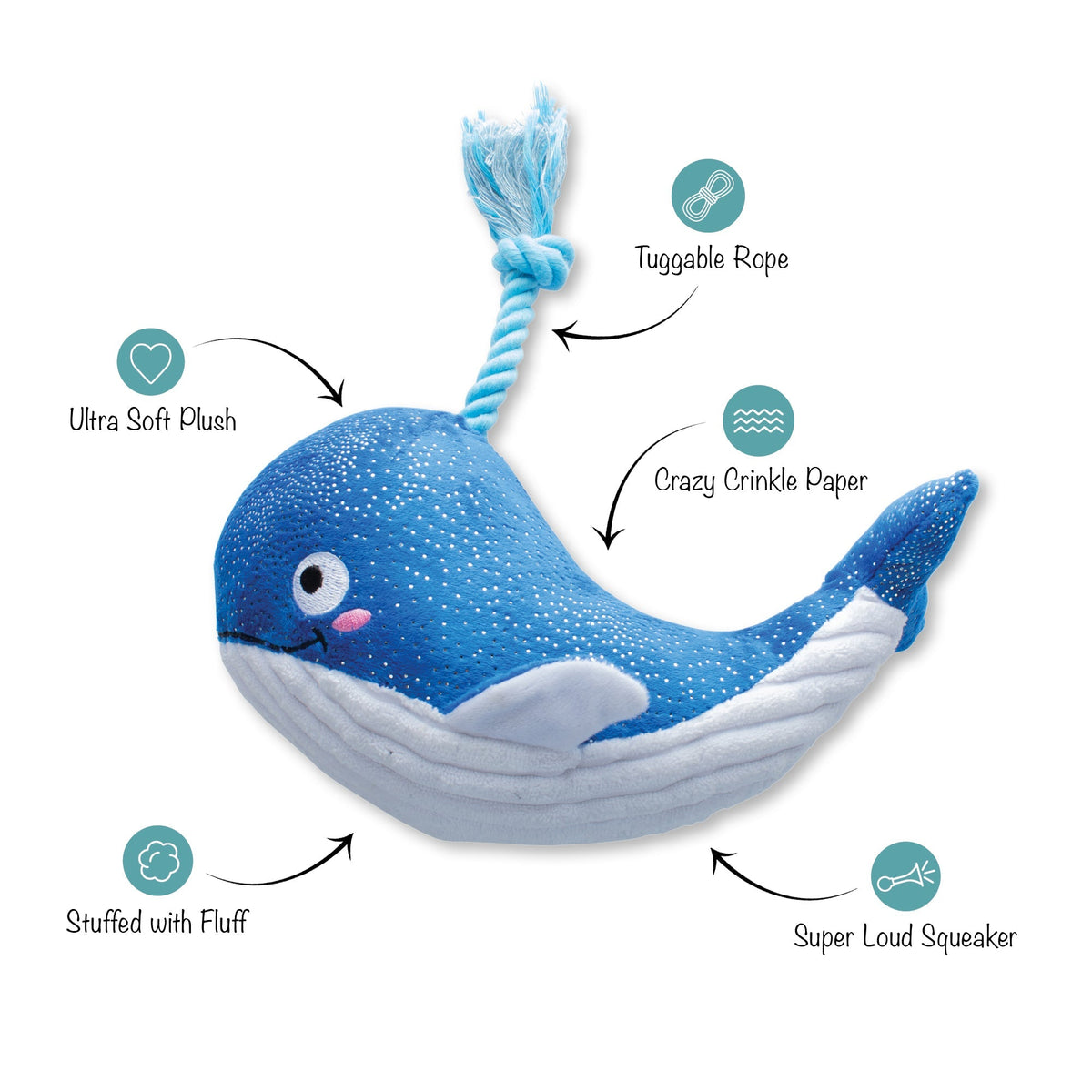Fringe Studio Plush Squeaker Dog Toy - Whale Hello There — alternate view