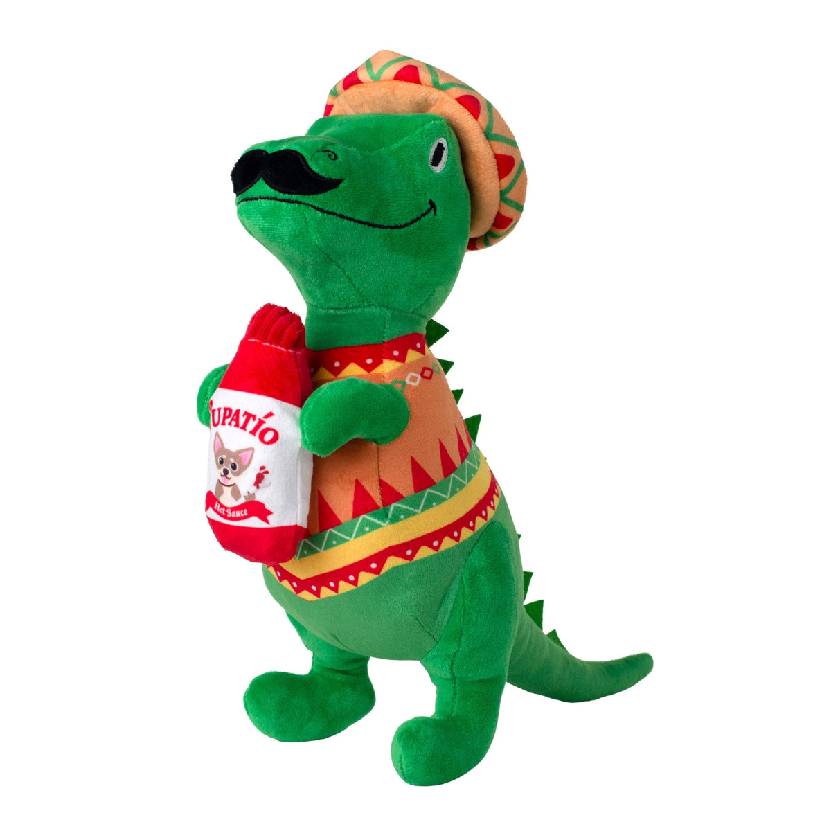 Fringe Studio Large Plush Dog Toy - Fiesta Saurus Rex — front view