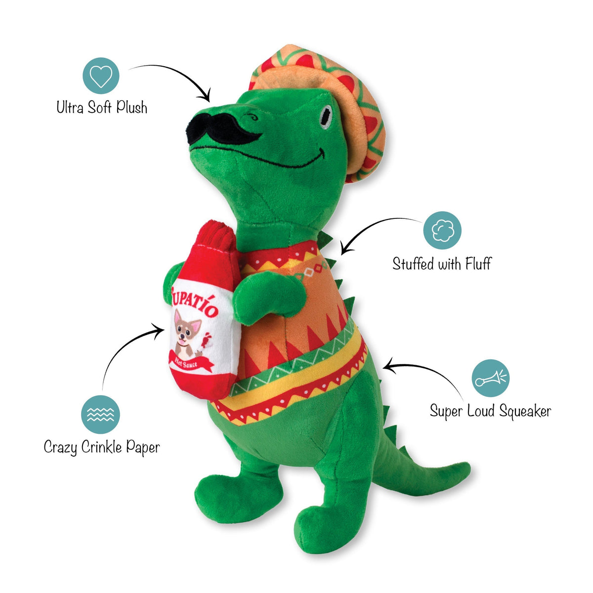 Fringe Studio Large Plush Dog Toy - Fiesta Saurus Rex — alternate view