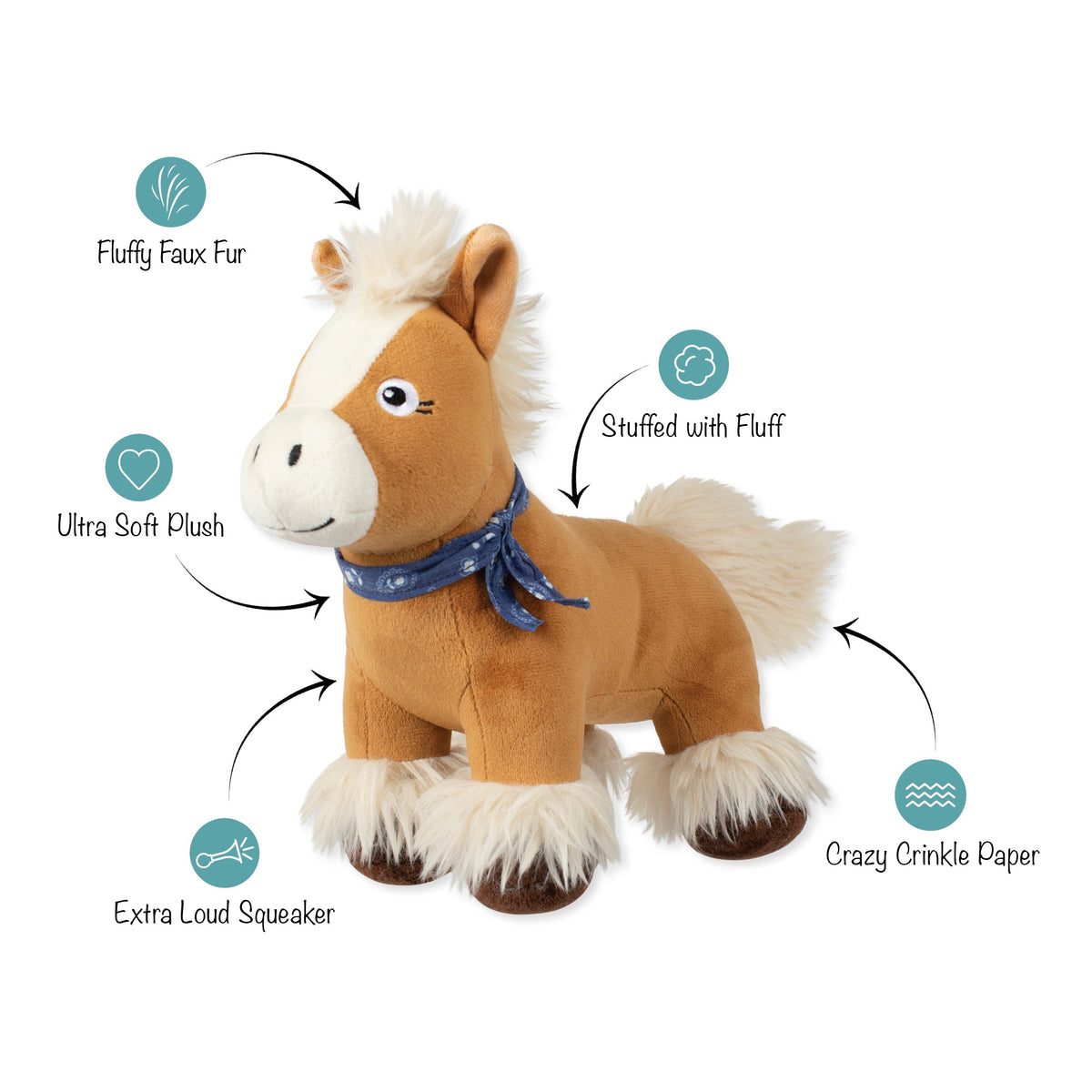 Fringe Studio Plush Squeaker Dog Toy - Hay There Cutie — feature callouts