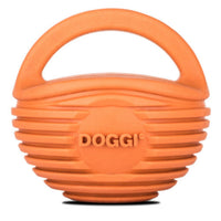 Orange Doggi Catch and Carry ball dog toy with a moulded carry handle, seen from the front
