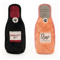 Zippy Paws Z-Stitch Happy Hour Crusherz plush dog toys: a Merlot and a rose bottle
