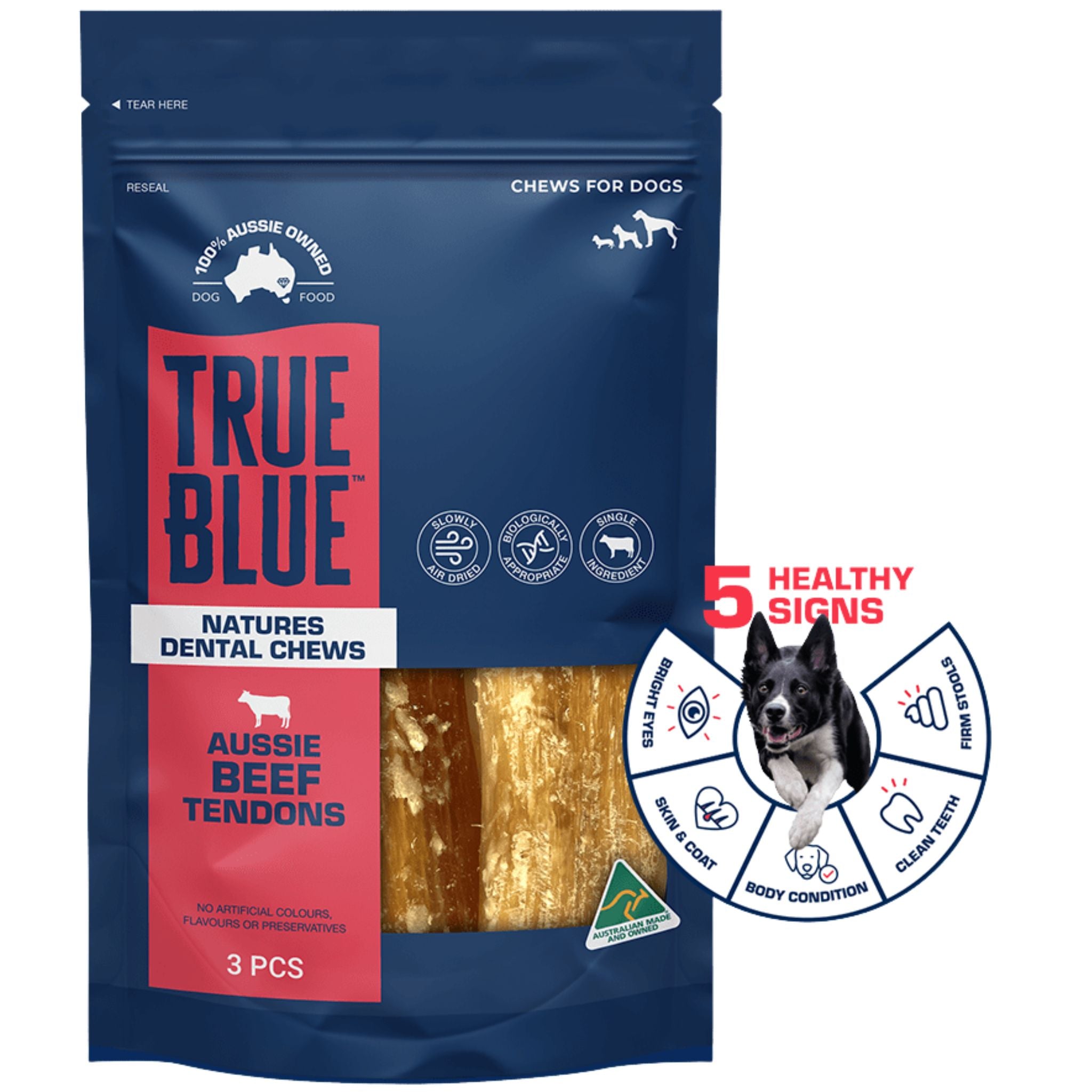 True Blue Air Dried Dog Treats Aussie Beef Tendons