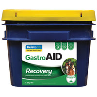 Kelato GastroAID Recovery powder for horses in a 5.25kg navy pail with a yellow lid