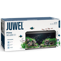 Retail box for the Juwel Primo 110 LED aquarium, 81 x 36 x 43.5cm, showing a black tank