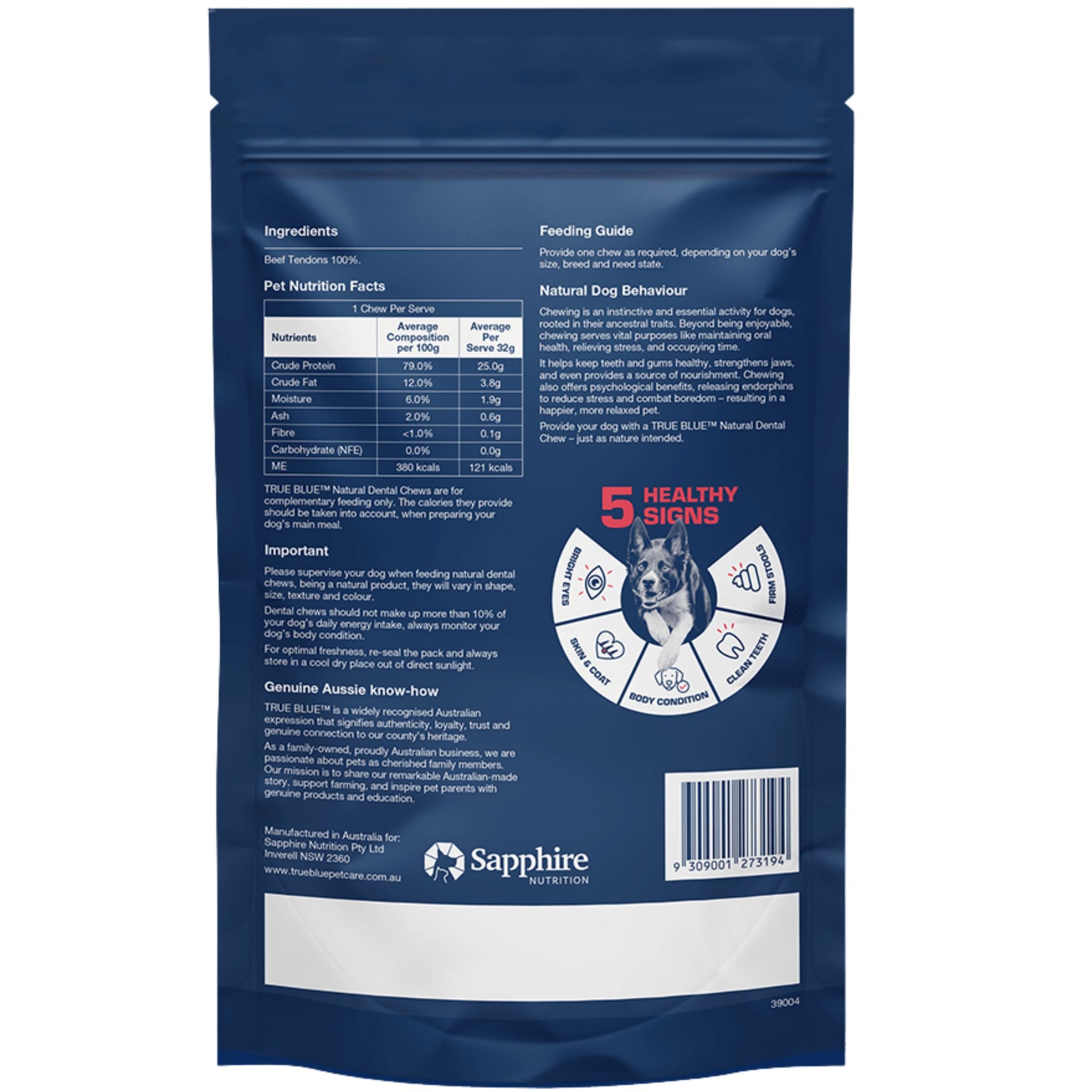 True Blue Air Dried Dog Treats Aussie Beef Tendons