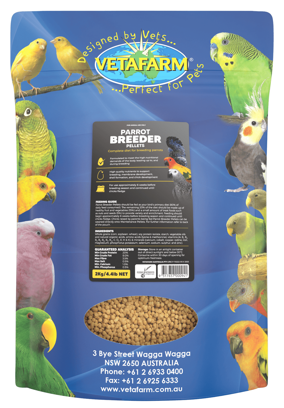 Vetafarm Parrot Breeder Pellets 2kg – front of pack