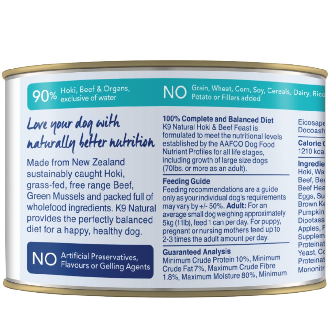 K9 Natural Canned Hoki & Beef Feast Wet Dog Food | PeekAPaw