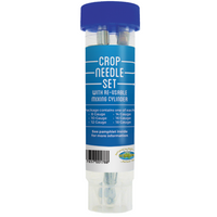 Vetafarm Crop Needle Set in its blue carton with a re-usable plastic storage cylinder