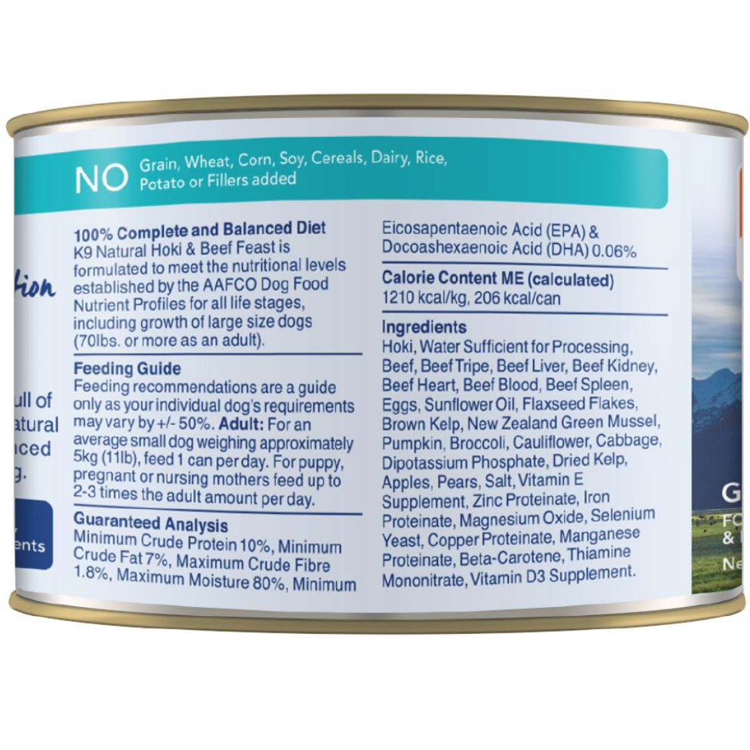 K9 Natural Canned Hoki & Beef Feast Wet Dog Food | PeekAPaw