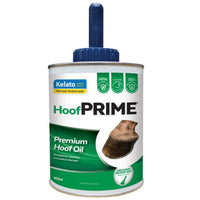 Kelato HoofPRIME premium hoof oil in a 900ml tin with the applicator brush in its lid