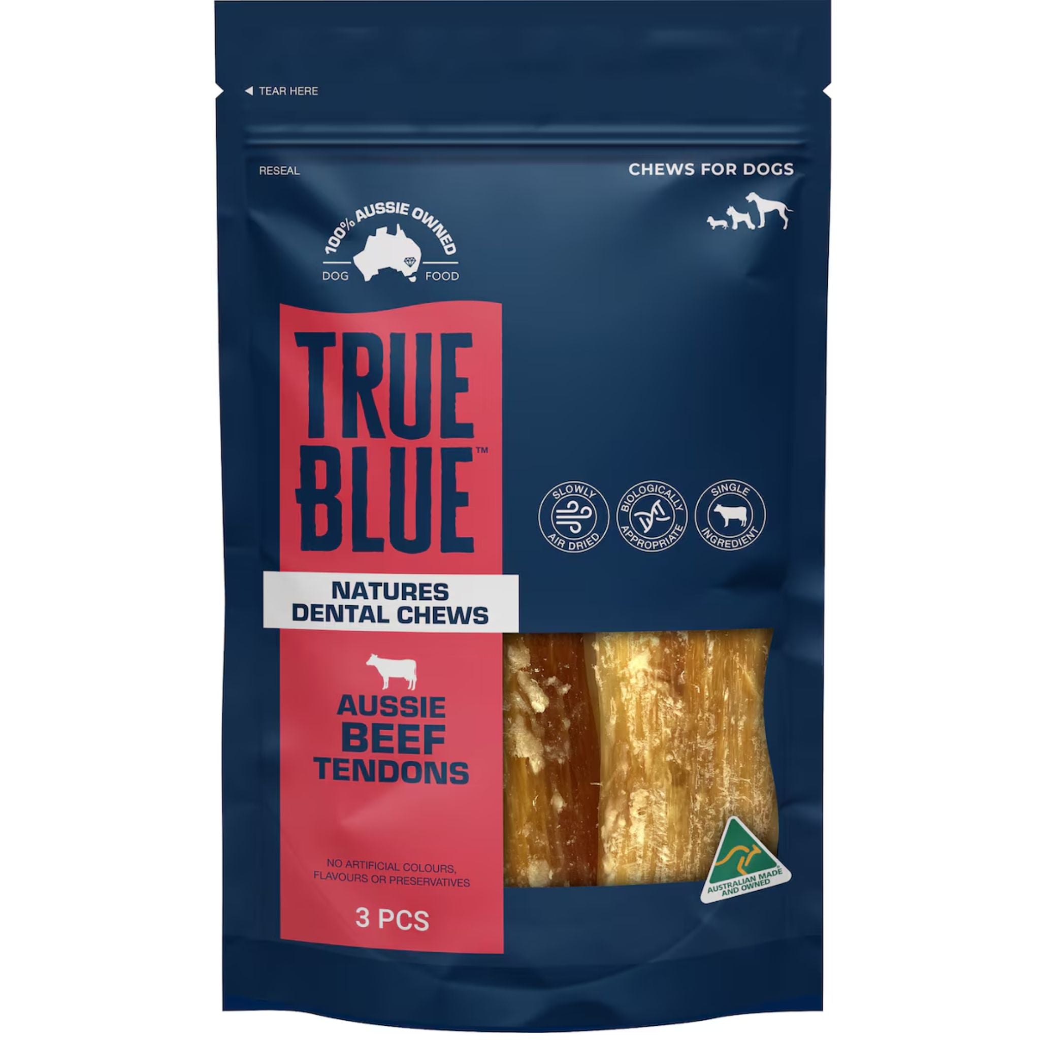 True Blue Air Dried Dog Treats Aussie Beef Tendons