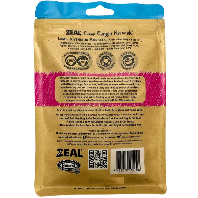 Zeal Pet Treats Freeze Dried Lamb and Venison Morsels 100g | PeekAPaw Pet Supplies