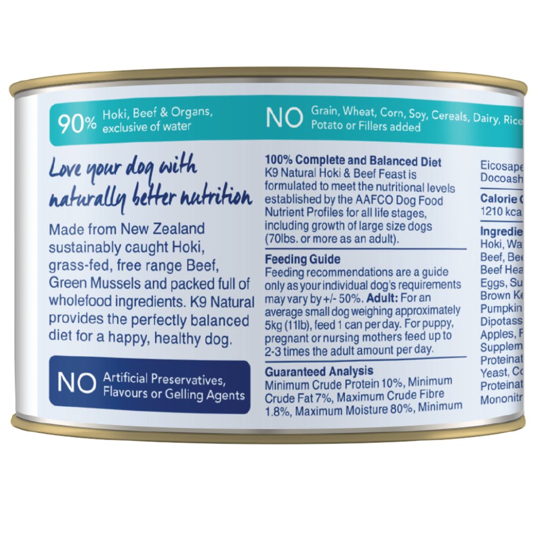 K9 Natural Canned Hoki & Beef Feast Wet Dog Food | PeekAPaw