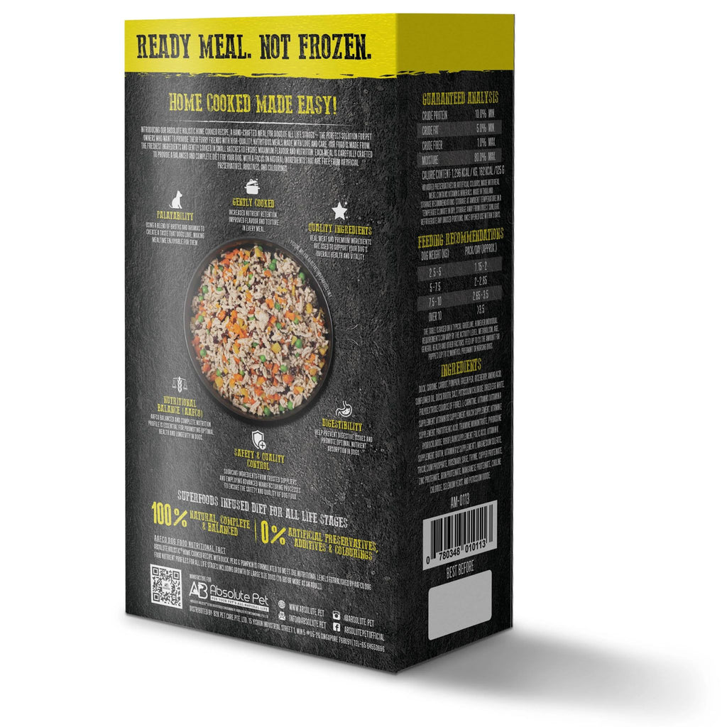 Absolute Cooked Absolute Holistic Home Cooked Wet Dog Food Duck, Peas & Pumpkin