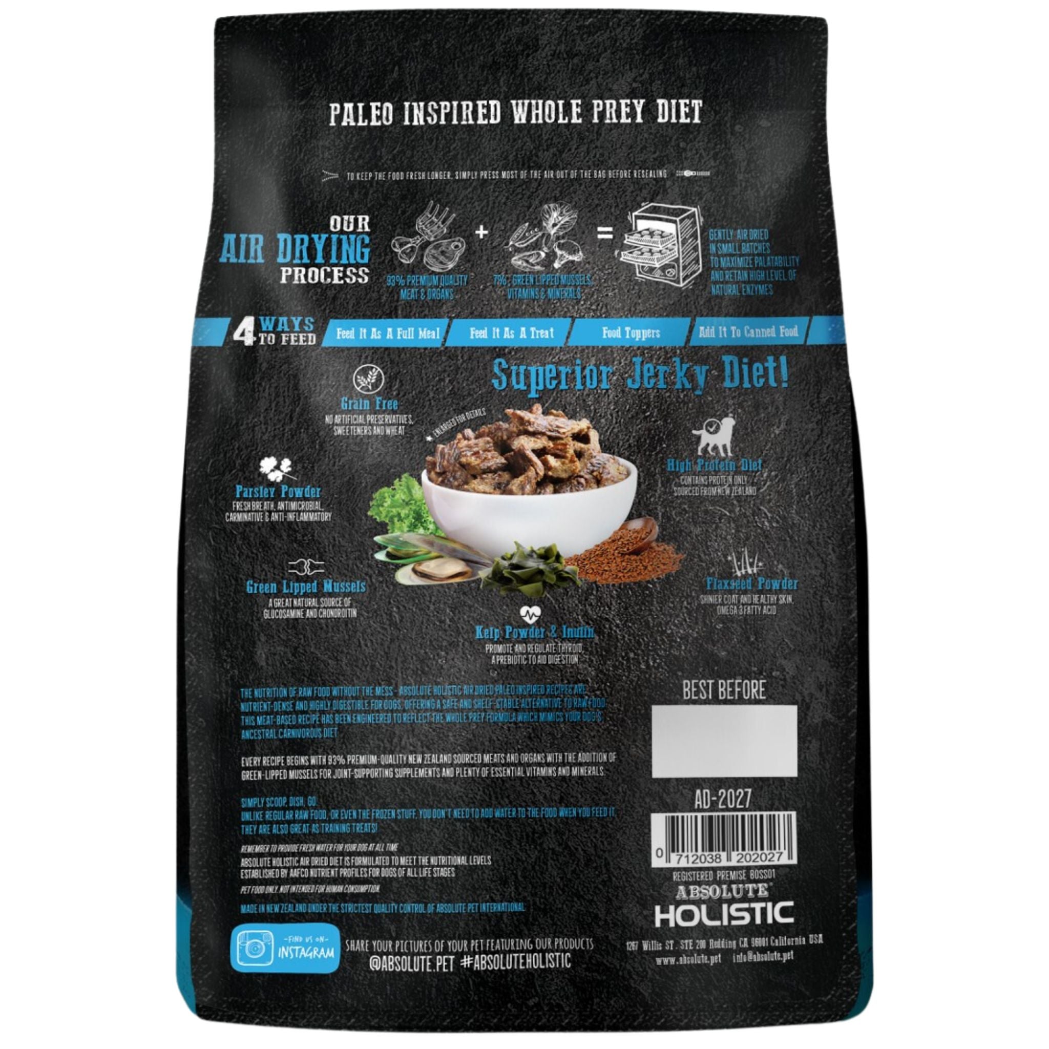 Absolute Holistic Air Dried Dog Food Blue Mackerel & Lamb