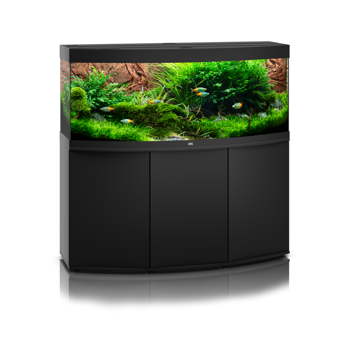 Juwel SBX Vision 450 cabinet in black with the aquarium on top
