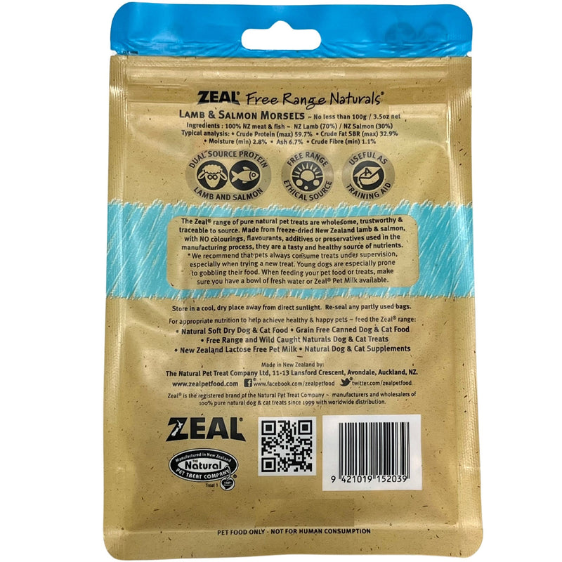 Zeal Pet Treats Freeze Dried Lamb and Salmon Morsels 100g | PeekAPaw Pet Supplies