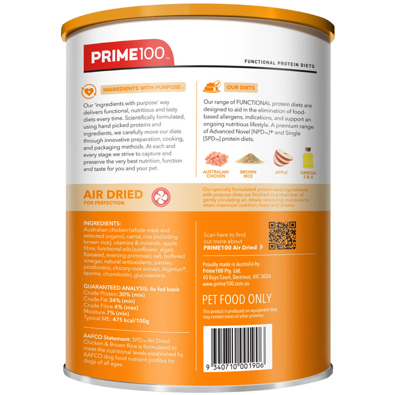 Prime100 SPD Air Dry Dog Food for Adult Chicken & Brown Rice