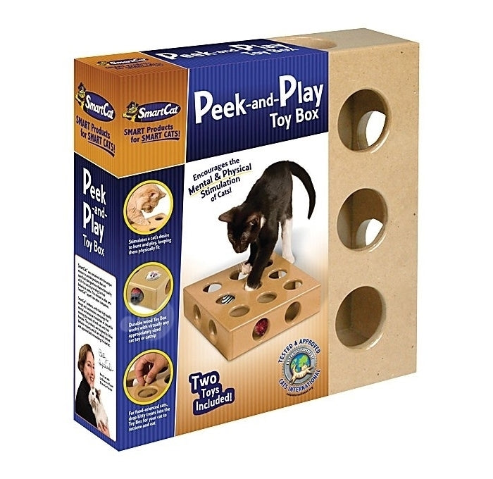 SmartCat Peek-and-Play cat toy box with sisal scratching surface