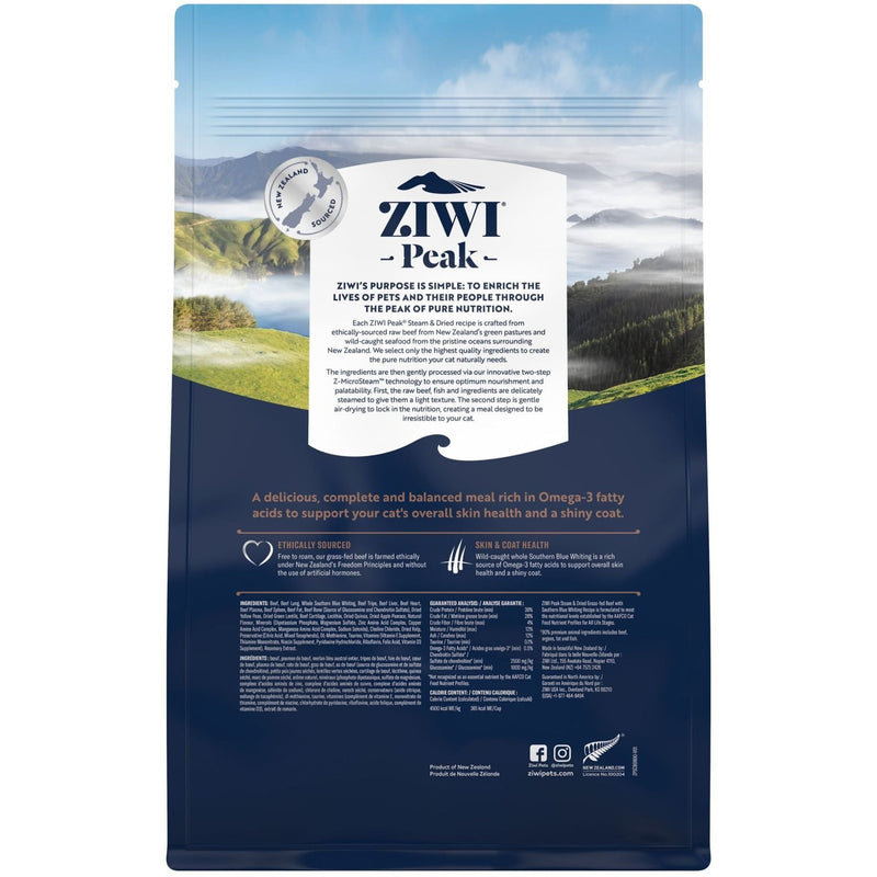 Ziwi Peak Steam and Dried Cat Food Grass-Fed Beef with Southern Blue Whiting