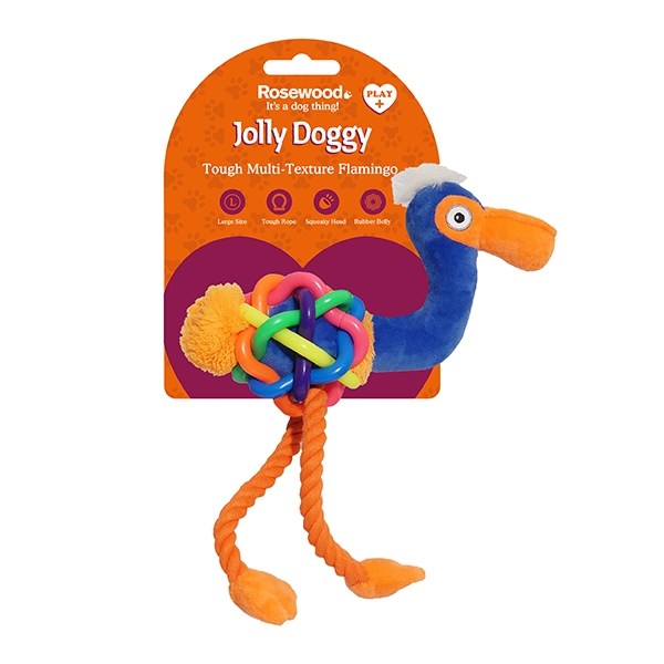Rosewood Dog Toys Jolly Doggy Tough Multi Texture Flamingo