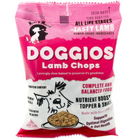 Mimi & Munch Doggios Lamb Chops Tasty Lamb dry dog food, front of the pink 100g pack