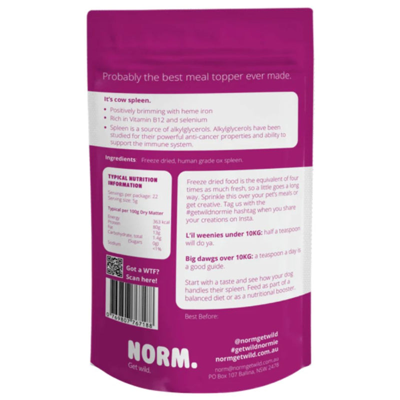 Norm Ox Spleen Meal Topper - Back | PeekAPaw Pet Supplies