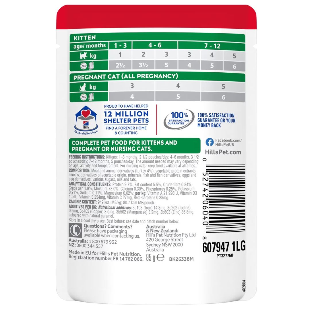 Hill's Science Diet Cat Food in Pouches Kitten with Turkey - Back | PeekAPaw Pet Supplies